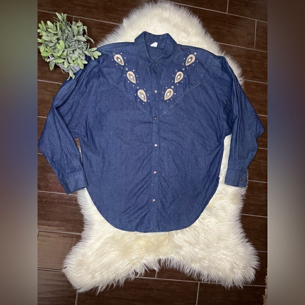 IIF denim button up with metal/leather accents sz large